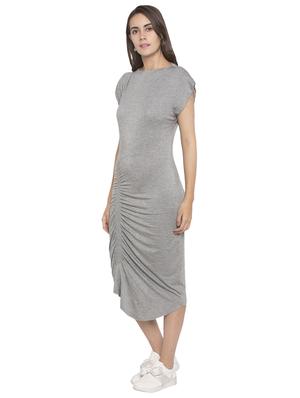 grey solid viscose asymmetrical dress - 15224912 - Standard Image - 2