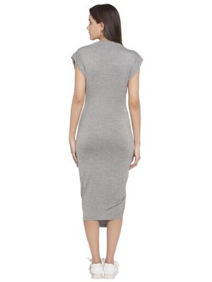 grey solid viscose asymmetrical dress - 15224912 - Standard Image - 3