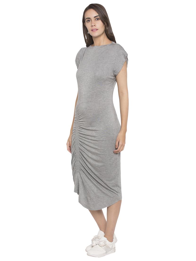 grey solid viscose asymmetrical dress - 15224912 - Zoom Image - 2