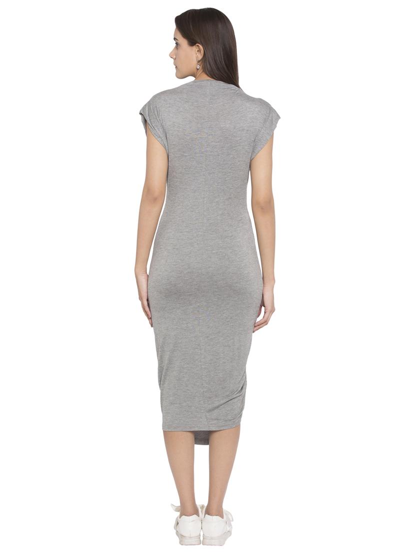 grey solid viscose asymmetrical dress - 15224912 - Zoom Image - 3