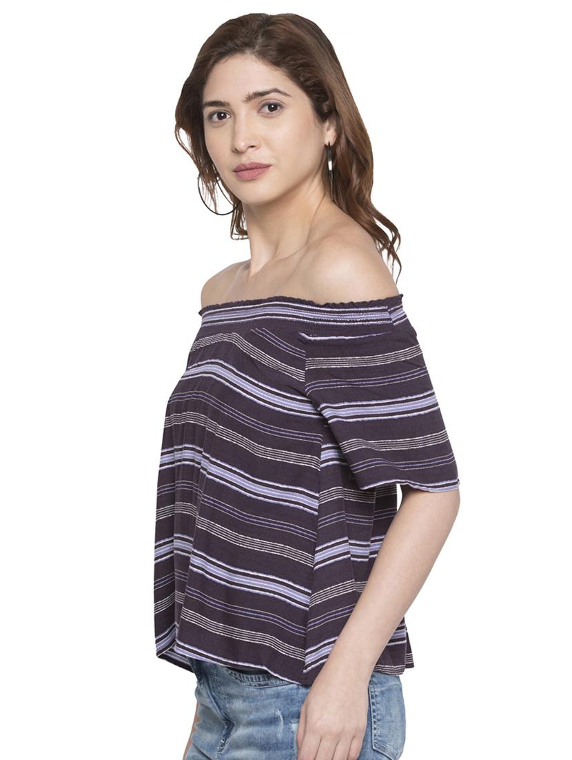 off shoulder striped top - 15224960 - Zoom Image - 2