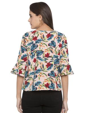 beige printed flute sleeved boxy top - 15224967 - Standard Image - 3