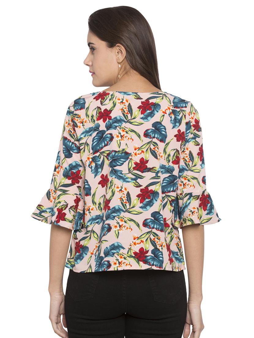 beige printed flute sleeved boxy top - 15224967 - Zoom Image - 3