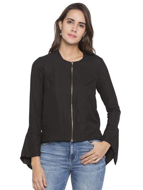 zip up front flute sleeved top - 15224985 - Standard Image - 1