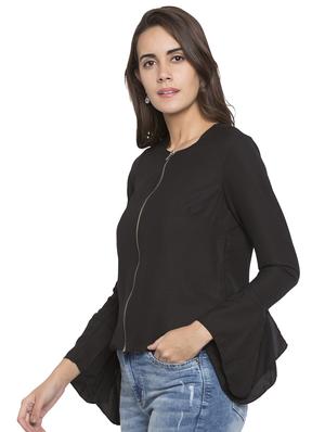 zip up front flute sleeved top - 15224985 - Standard Image - 2