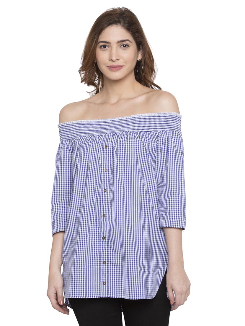 gingham checked off shoulder top - 15225006 - Zoom Image - 1