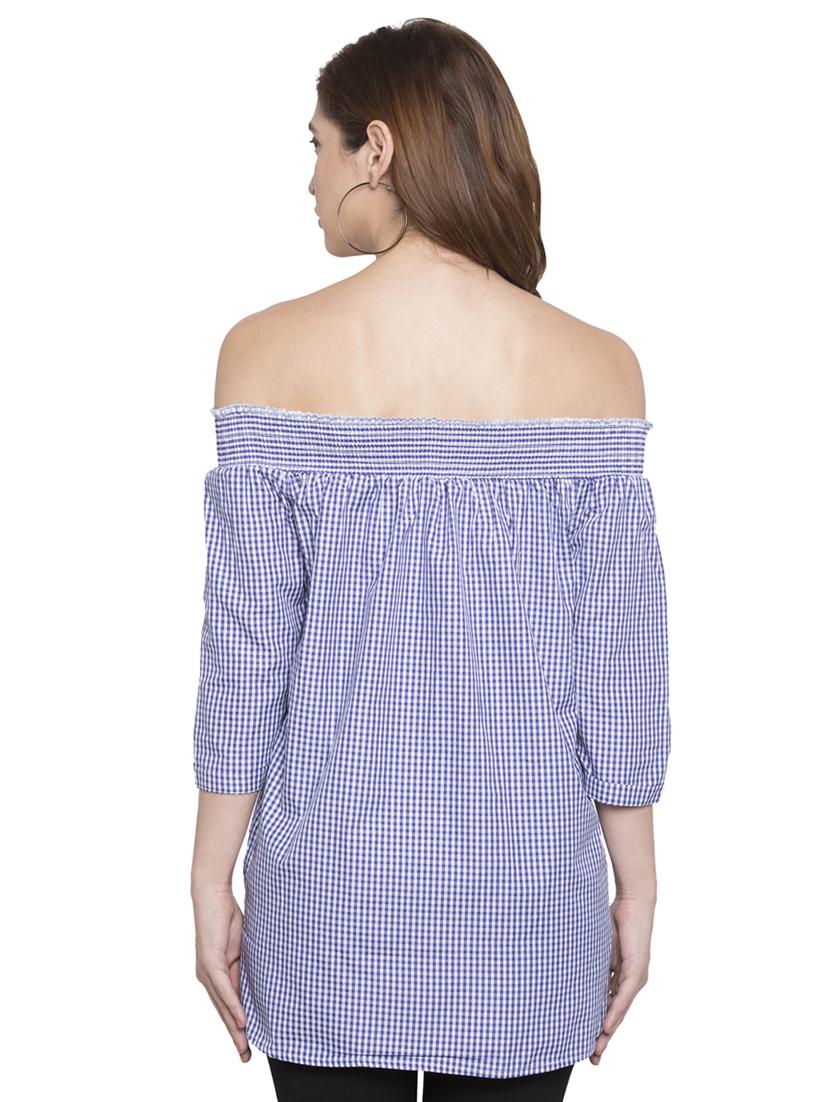 gingham checked off shoulder top - 15225006 - Zoom Image - 3