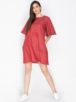 maroon cotton shift dress - 15225092 - Standard Image - 4