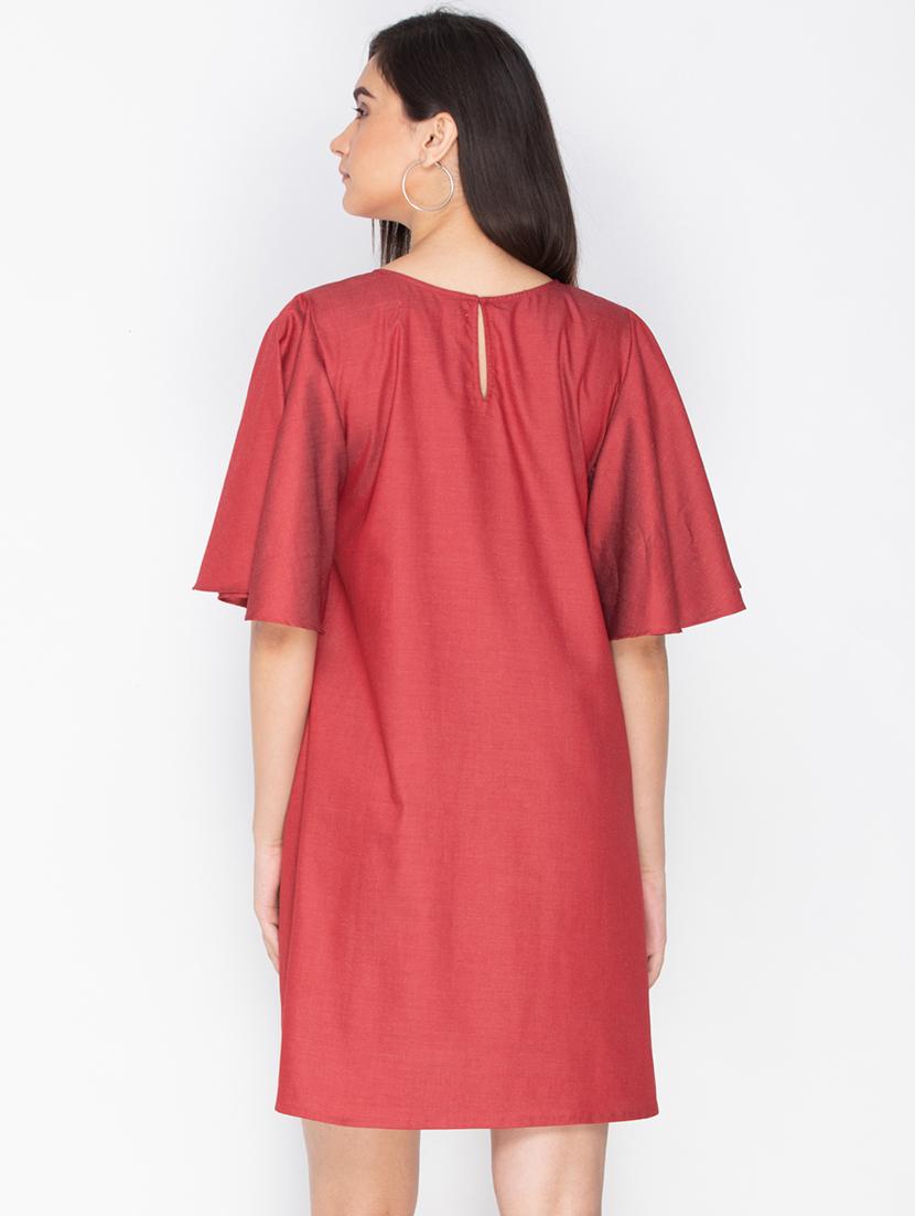 maroon cotton shift dress - 15225092 - Zoom Image - 3