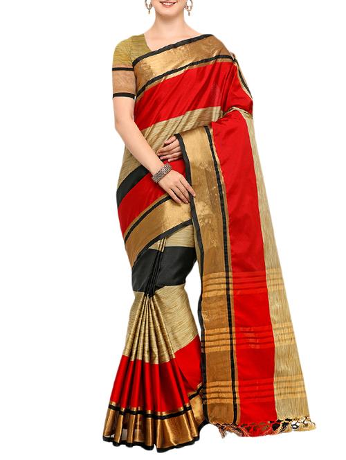 red cotton silk woven saree with blouse - 15225808 - Standard Image - 1