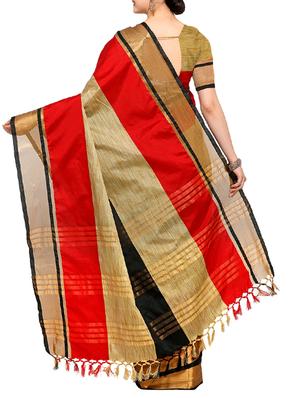 red cotton silk woven saree with blouse - 15225808 - Standard Image - 2