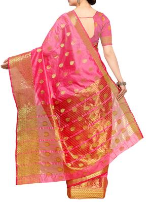 pink silk blend banarasi saree with blouse - 15225825 - Standard Image - 2