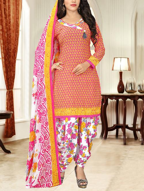 peach crepe unstitched patiyala suit - 15225829 - Standard Image - 1