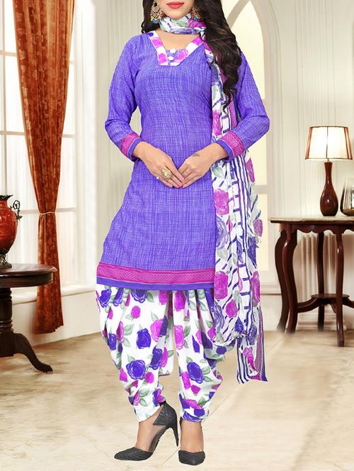 purple crepe unstitched patiyala suit - 15225831 - Very Small Image - 1