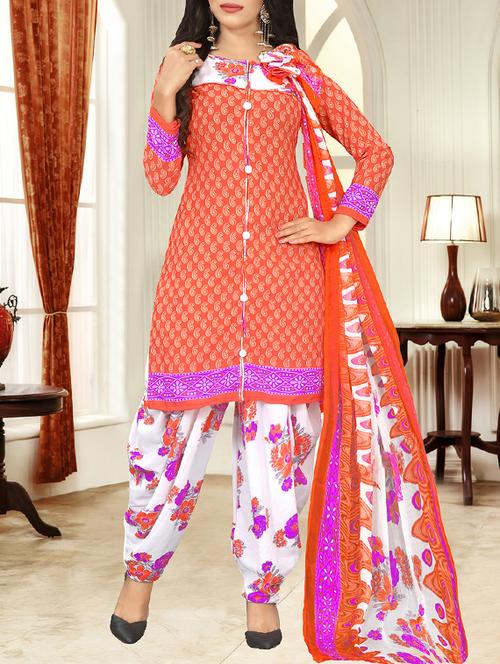 orange crepe unstitched patiyala suit - 15225838 - Standard Image - 1