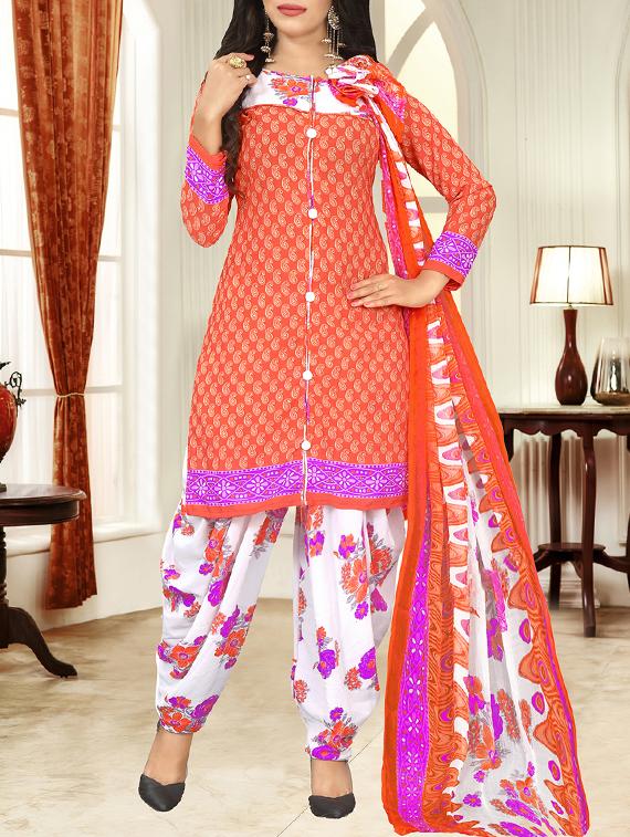 orange crepe unstitched patiyala suit - 15225838 - Zoom Image - 1