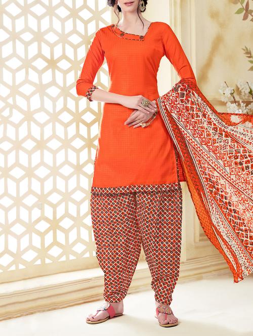 orange green crepe unstitched salwar suit - 15225845 - Standard Image - 1