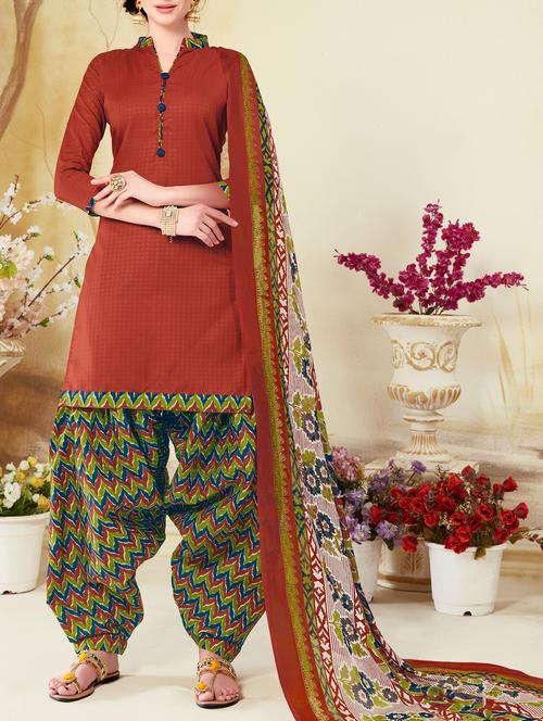 maroon crepe unstitched salwar suit - 15225848 - Standard Image - 1