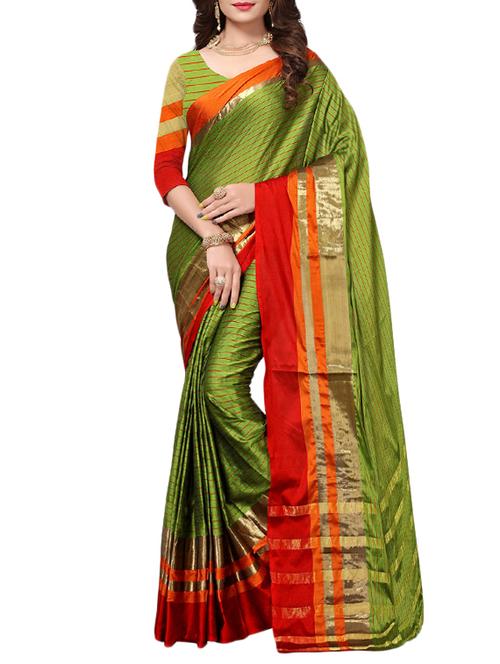 mehandi cotton silk woven saree with blouse - 15226251 - Standard Image - 1