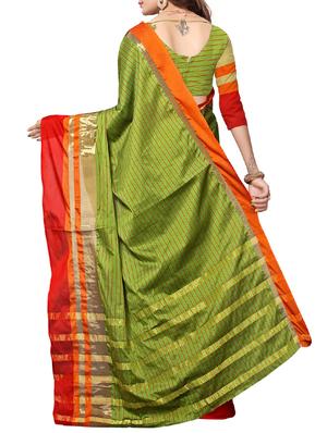 mehandi cotton silk woven saree with blouse - 15226251 - Standard Image - 2