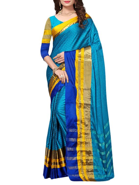 sky blue cotton silk woven saree with blouse - 15226253 - Zoom Image - 1