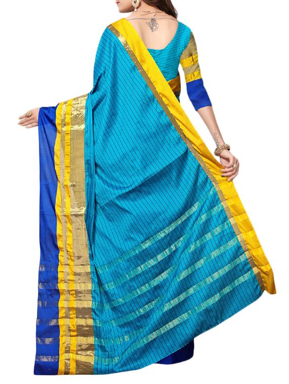 sky blue cotton silk woven saree with blouse - 15226253 - Zoom Image - 2
