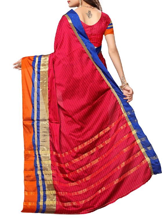 magenta cotton silk woven saree with blouse - 15226256 - Zoom Image - 2