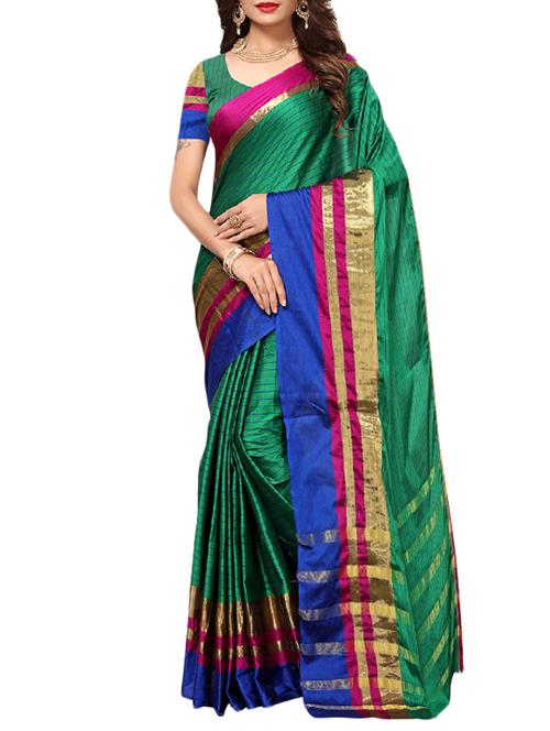 green cotton silk woven saree with blouse - 15226257 - Standard Image - 1