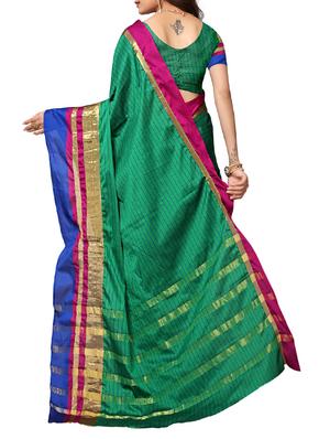 green cotton silk woven saree with blouse - 15226257 - Standard Image - 2