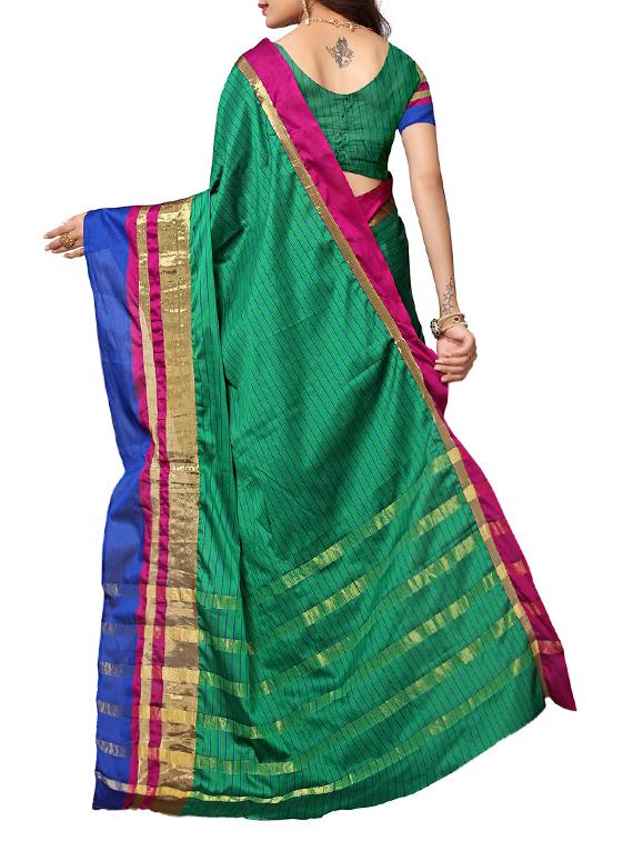 green cotton silk woven saree with blouse - 15226257 - Zoom Image - 2