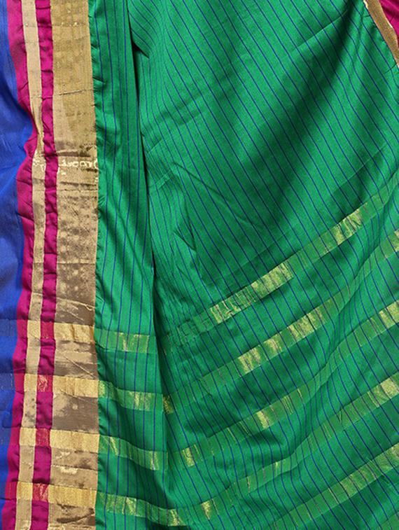 green cotton silk woven saree with blouse - 15226257 - Zoom Image - 4