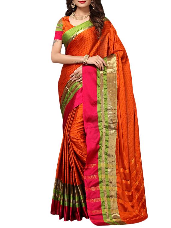 orange cotton silk woven saree with blouse - 15226258 - Zoom Image - 1