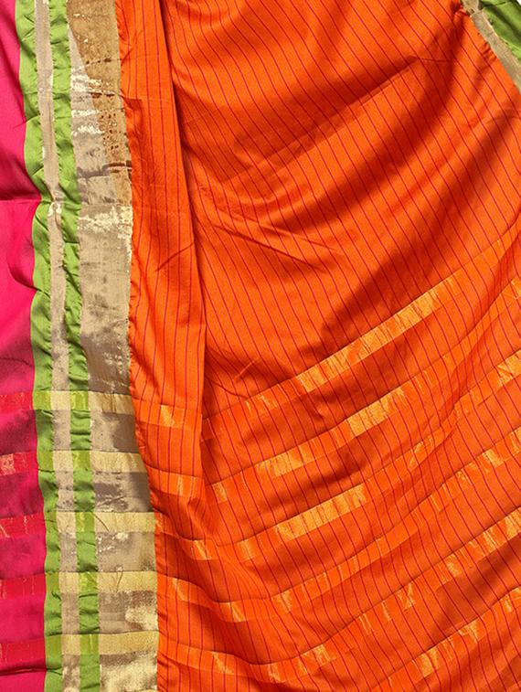 orange cotton silk woven saree with blouse - 15226258 - Zoom Image - 4