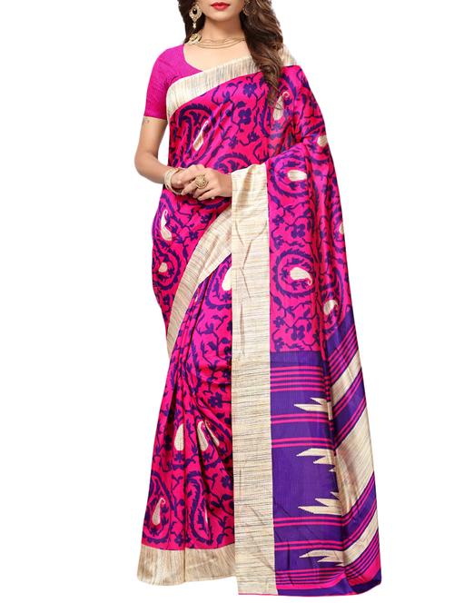 pink art silk printed saree with blouse - 15226264 - Very Small Image - 1