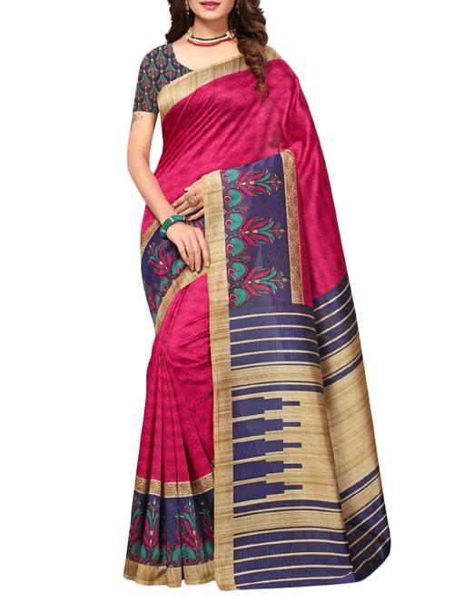 magenta art silk printed saree with blouse - 15226273 - Standard Image - 1