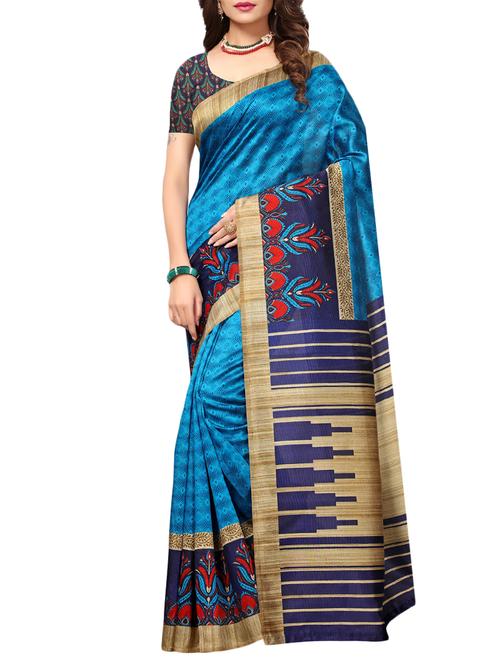 blue art silk printed saree with blouse - 15226274 - Standard Image - 1
