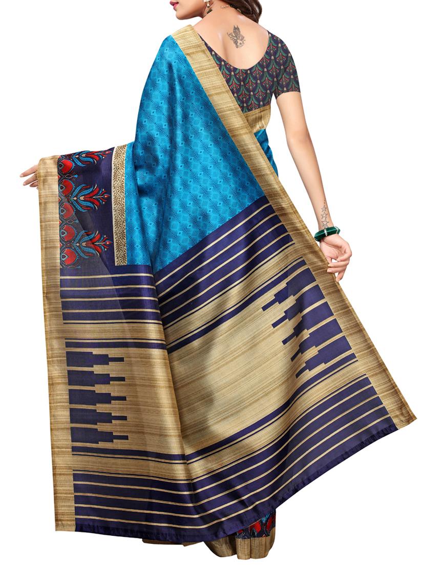 blue art silk printed saree with blouse - 15226274 - Zoom Image - 2