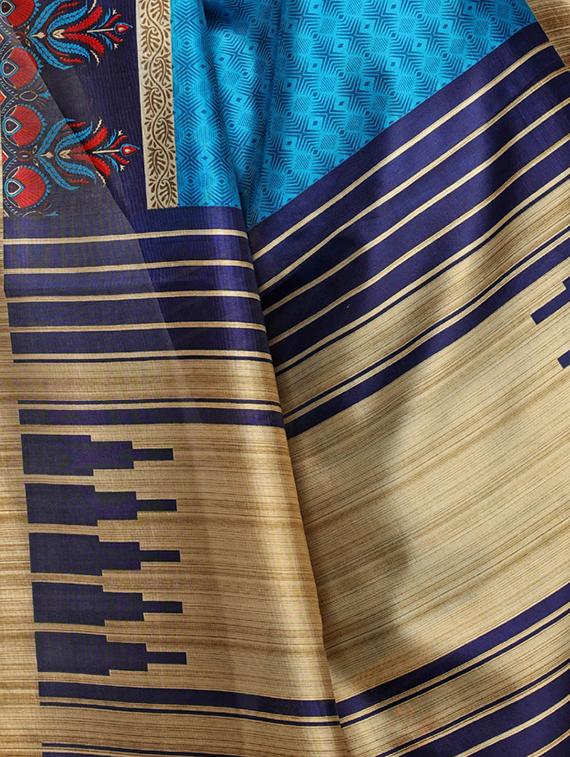 blue art silk printed saree with blouse - 15226274 - Zoom Image - 4