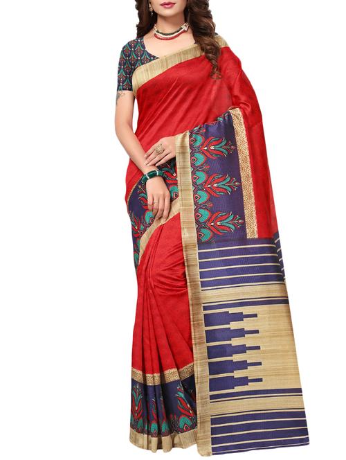 red art silk printed saree with blouse - 15226276 - Standard Image - 1