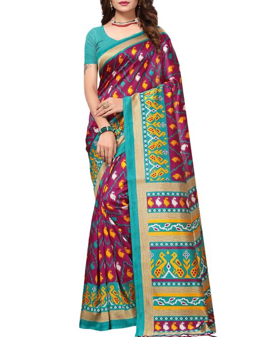 magenta art silk printed saree with blouse - 15226279 - Standard Image - 1