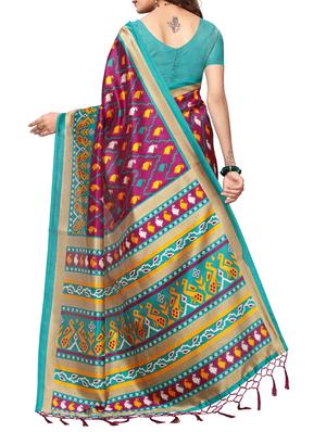 magenta art silk printed saree with blouse - 15226279 - Standard Image - 2