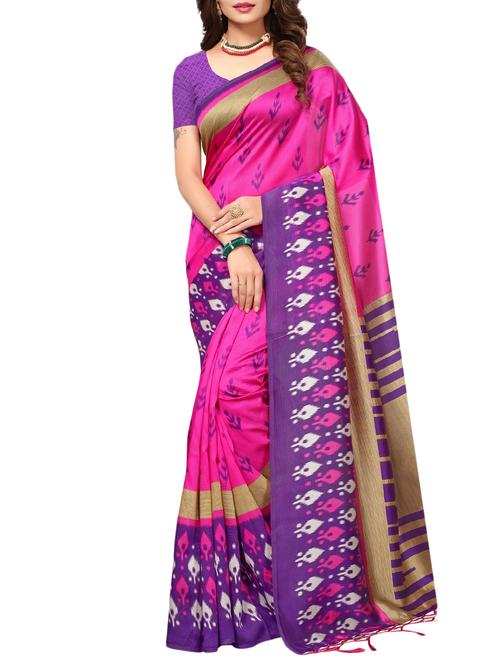 pink art silk printed saree with blouse - 15226281 - Very Small Image - 1