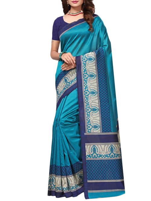 sky blue art silk printed saree with blouse - 15226290 - Standard Image - 1