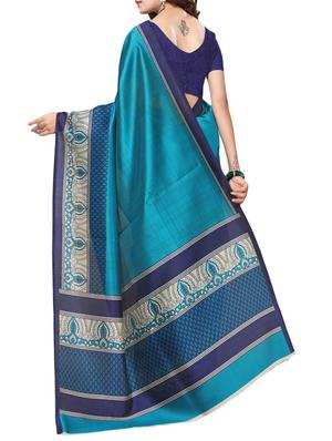 sky blue art silk printed saree with blouse - 15226290 - Standard Image - 2