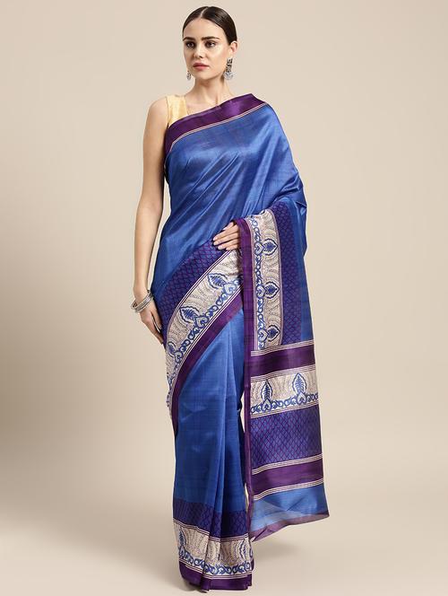 blue art silk printed saree with blouse - 15226291 - Standard Image - 1