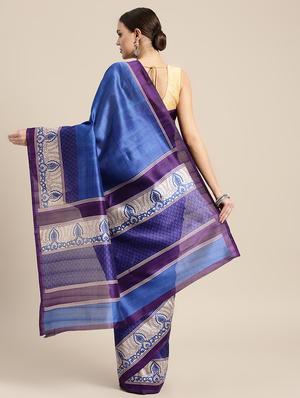 blue art silk printed saree with blouse - 15226291 - Standard Image - 2