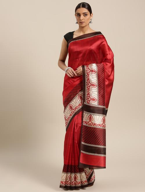 red art silk printed saree with blouse - 15226292 - Standard Image - 1