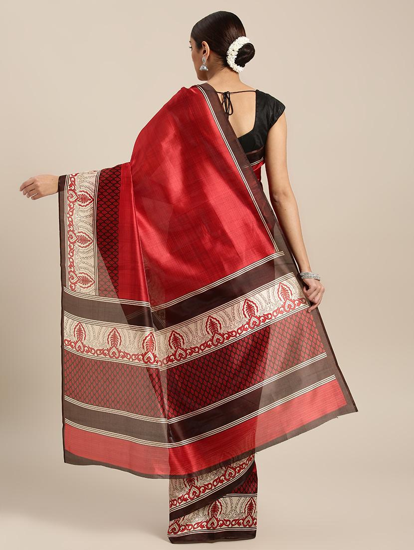 red art silk printed saree with blouse - 15226292 - Zoom Image - 2
