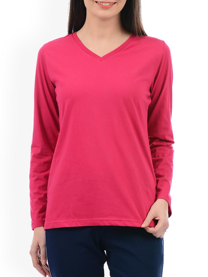 pink solid v neck tee - 15226493 - Zoom Image - 1