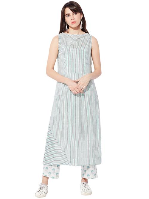 white cotton a-line kurta - 15226716 - Standard Image - 1